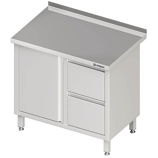 Stalgast - Arbeitsschrank mit Flügeltür, 800x700x850 mm, mit 2er Schubladenblock rechts, mit Aufkantung, verschweißt - GastroDeals