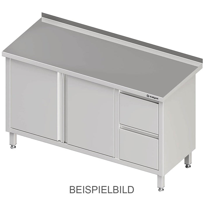 Stalgast - Arbeitsschrank mit Flügeltüren, 1200x700x850 mm, mit 2er Schubladenblock links, mit Aufkantung, verschweißt - GastroDeals