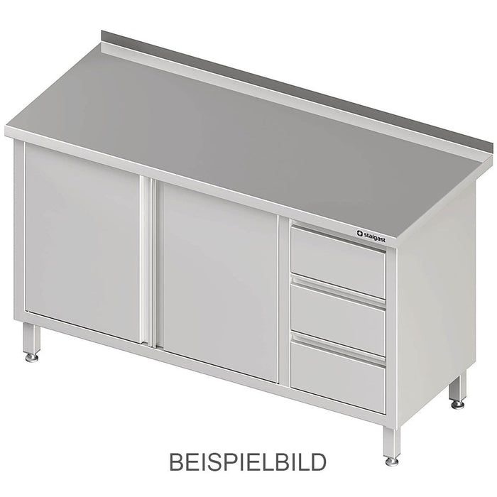 Stalgast - Arbeitsschrank mit Flügeltüren, 1800x600x850 mm, mit 3er Schubladenblock links, mit Aufkantung, verschweißt - GastroDeals