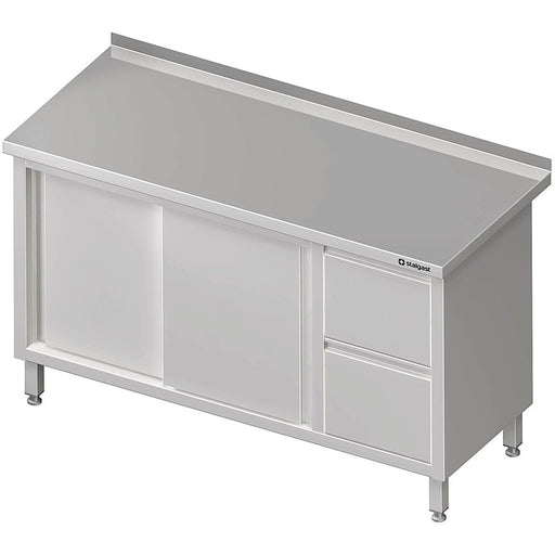 Stalgast - Arbeitsschrank mit Schiebetüren, 1700x600x850 mm, mit 2er Schubladenblock rechts, mit Aufkantung, verschweißt - GastroDeals