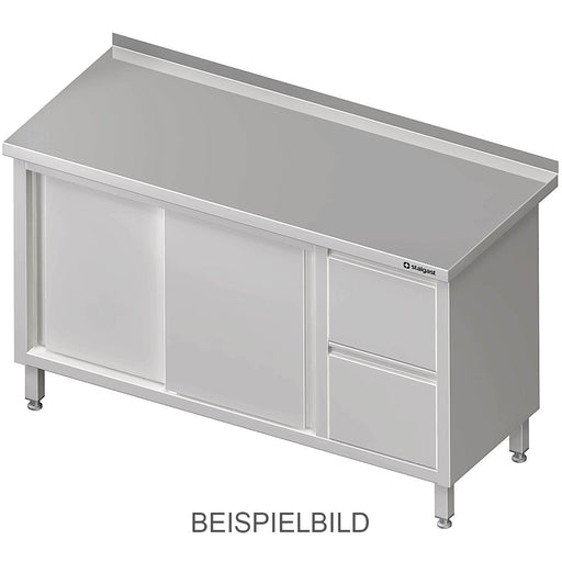 Stalgast - Arbeitsschrank mit Schiebetüren, 1700x700x850 mm, mit 2er Schubladenblock links, mit Aufkantung, verschweißt - GastroDeals