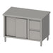 Stalgast - Arbeitsschrank mit Schiebetüren, 1700x700x850 mm, mit 2er Schubladenblock rechts, ohne Aufkantung, verschweißt - GastroDeals