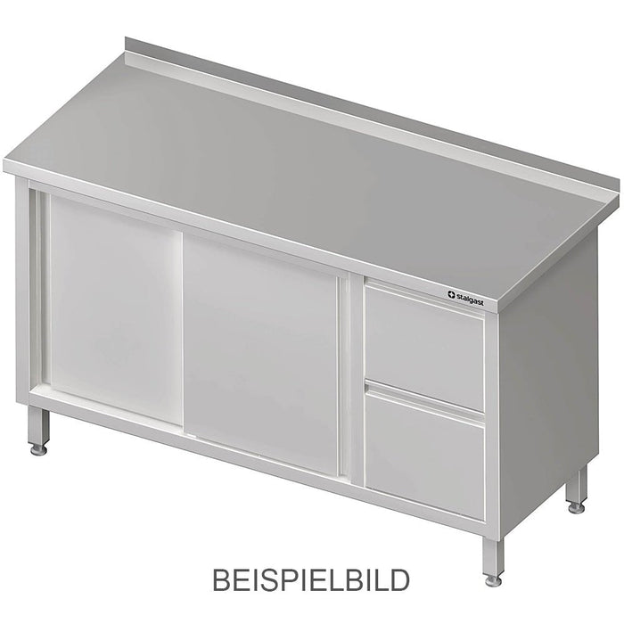 Stalgast - Arbeitsschrank mit Schiebetüren 2000x600x850 mm, mit 2er Schubladenblock links, mit Aufkantung, verschweißt - GastroDeals