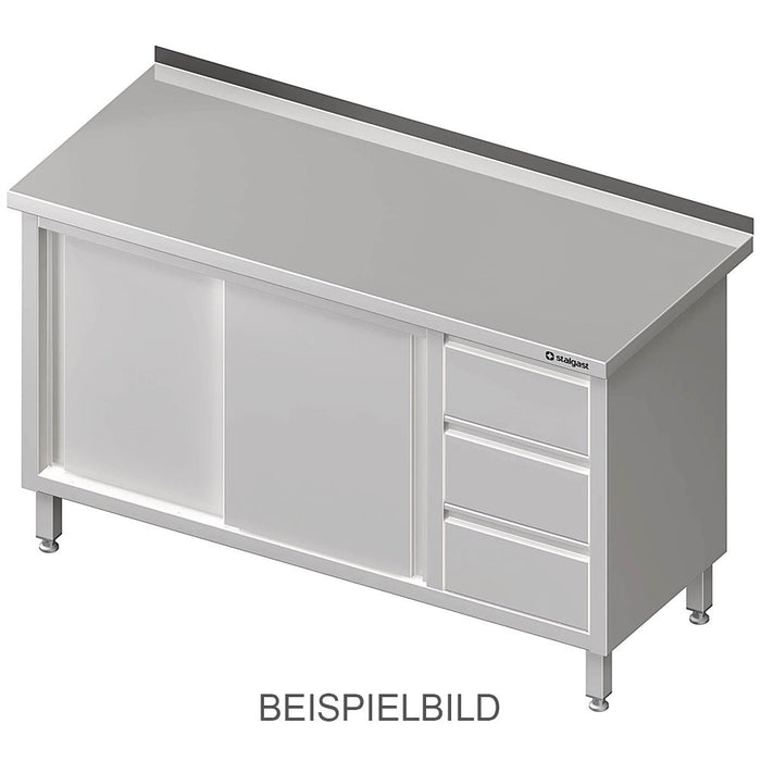 Stalgast - Arbeitsschrank mit Schiebetüren 2000x600x850 mm, mit 3er Schubladenblock links, mit Aufkantung, verschweißt - GastroDeals