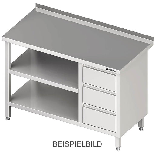 Stalgast - Arbeitstisch mit Grund- und Zwischenboden, 1700x600x850 mm, mit 3er Schubladenblock links, ohne Aufkantung, verschweißt - GastroDeals