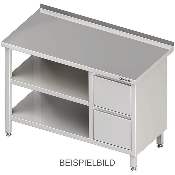 Stalgast - Arbeitstisch mit Grund- und Zwischenboden, 1800x600x850 mm, mit 2er Schubladenblock links, mit Aufkantung, verschweißt - GastroDeals