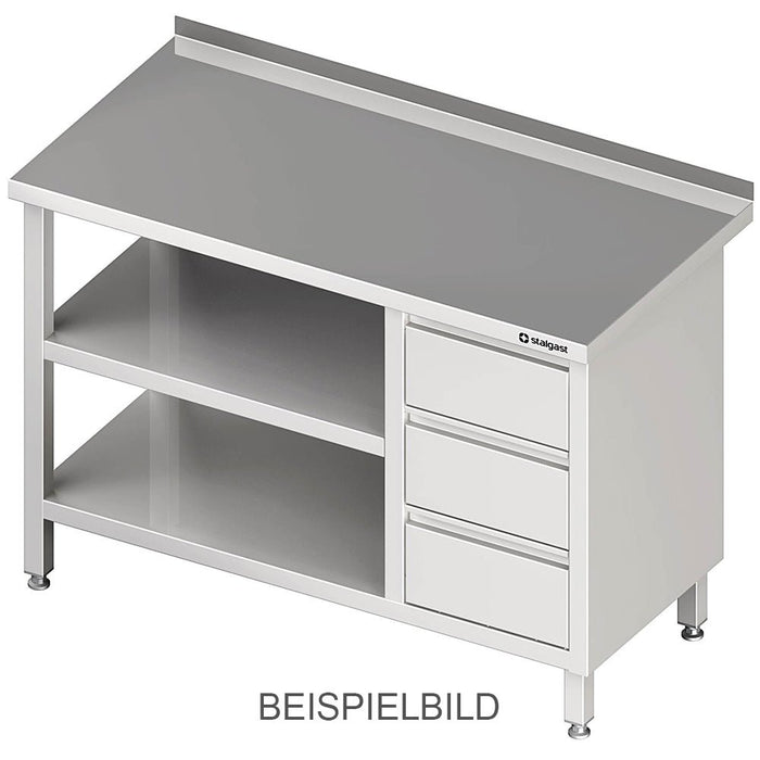 Stalgast - Arbeitstisch mit Grund- und Zwischenboden, 1800x600x850 mm, mit 3er Schubladenblock rechts, ohne Aufkantung, verschweißt - GastroDeals
