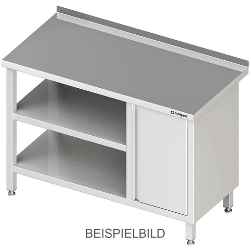 Stalgast - Arbeitstisch mit Grund- und Zwischenboden, 2100x700x850 mm, mit Flügeltürschrank rechts, ohne Aufkantung, verschweißt - GastroDeals
