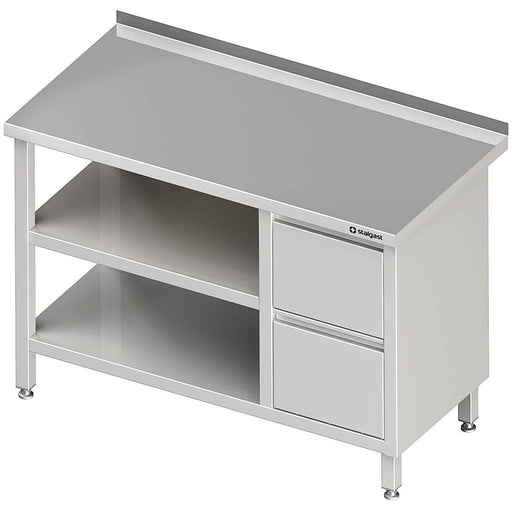 Stalgast - Arbeitstisch mit Grund- und Zwischenboden, 2300x700x850 mm, mit 2er Schubladenblock rechts, mit Aufkantung, verschweißt - GastroDeals