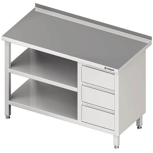 Stalgast - Arbeitstisch mit Grund- und Zwischenboden, 2400x700x850 mm, mit 3er Schubladenblock rechts, mit Aufkantung, verschweißt - GastroDeals