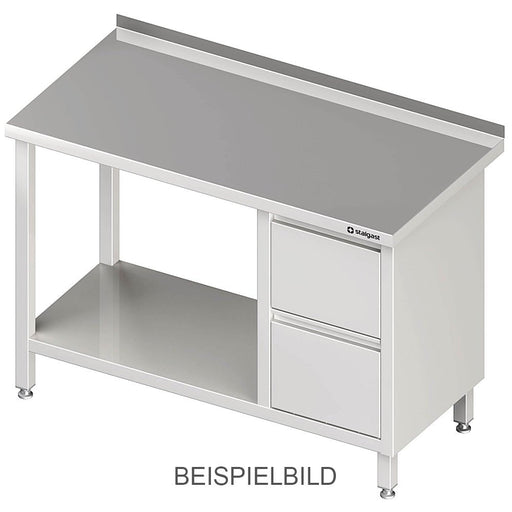 Stalgast - Arbeitstisch mit Grundboden, 1100x600x850 mm, mit 2er Schubladenblock links, mit Aufkantung, verschweißt - GastroDeals