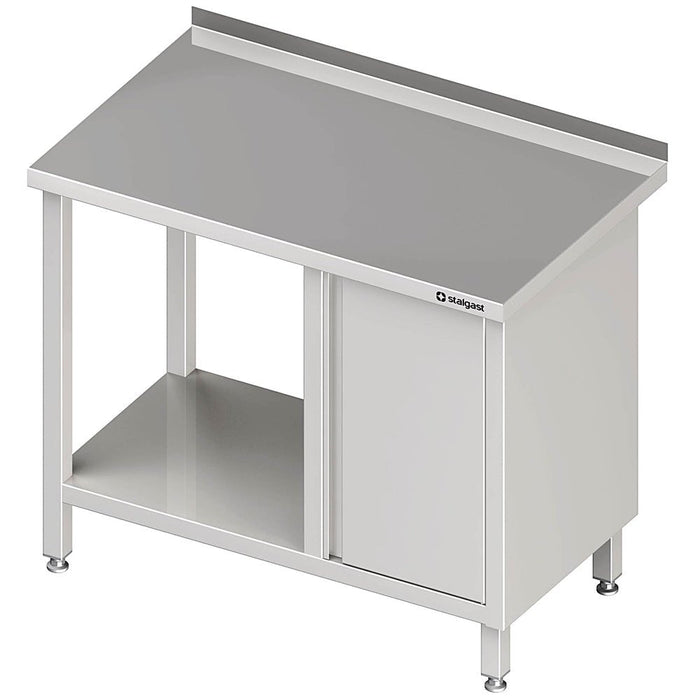 Stalgast - Arbeitstisch mit Grundboden, 1200x600x850 mm, mit Flügeltürschrank rechts, mit Aufkantung, verschweißt - GastroDeals
