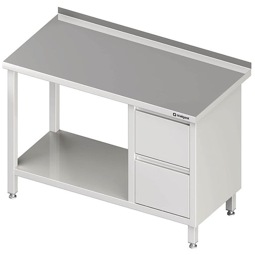 Stalgast - Arbeitstisch mit Grundboden, 1800x700x850 mm, mit 2er Schubladenblock rechts, mit Aufkantung, verschweißt - GastroDeals