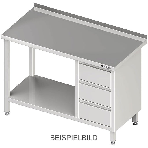 Stalgast - Arbeitstisch mit Grundboden, 2000x600x850 mm, mit 3er Schubladenblock rechts, ohne Aufkantung, verschweißt - GastroDeals