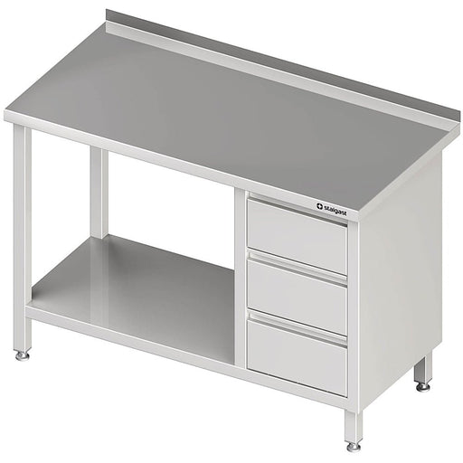 Stalgast - Arbeitstisch mit Grundboden, 2700x600x850 mm, mit 3er Schubladenblock rechts, mit Aufkantung, verschweißt - GastroDeals
