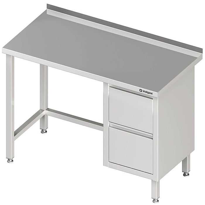 Stalgast - Arbeitstisch ohne Grundboden, 1200x700x850 mm, mit 2er Schubladenblock rechts, mit Aufkantung, verschweißt - GastroDeals