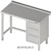 Stalgast - Arbeitstisch ohne Grundboden, 1600x700x850 mm, mit 3er Schubladenblock links, mit Aufkantung, verschweißt - GastroDeals