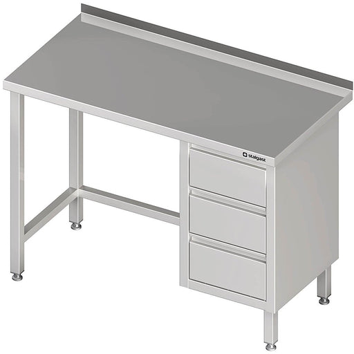 Stalgast - Arbeitstisch ohne Grundboden, 1600x700x850 mm, mit 3er Schubladenblock rechts, mit Aufkantung, verschweißt - GastroDeals