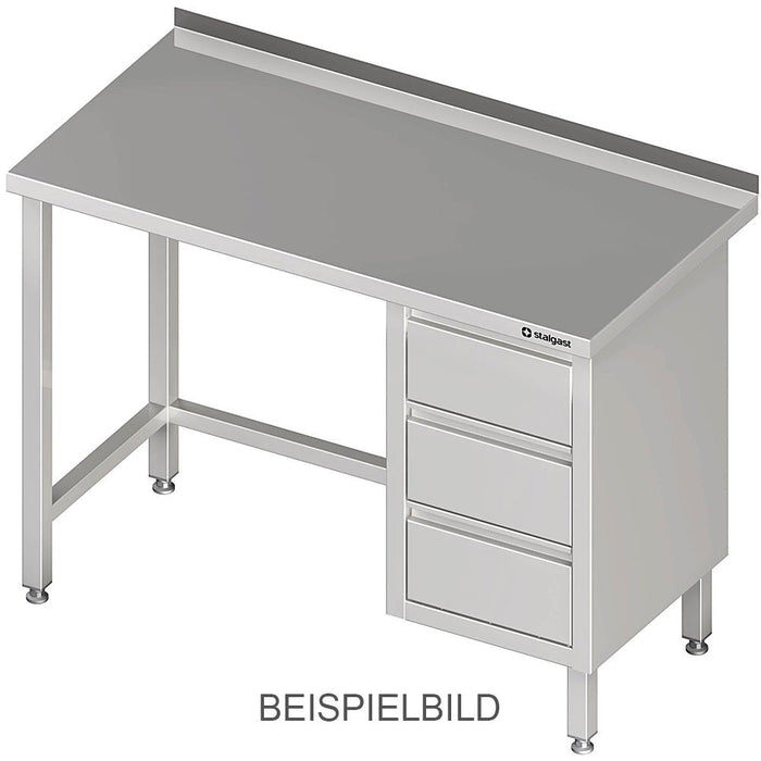 Stalgast - Arbeitstisch ohne Grundboden, 800x600x850 mm, mit 3er Schubladenblock links, mit Aufkantung, verschweißt - GastroDeals
