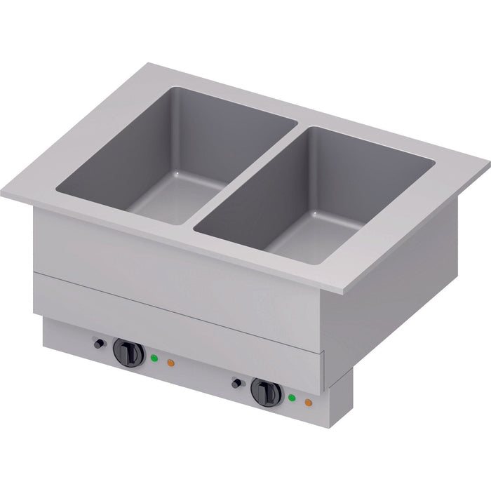 Stalgast - Bain-Marie "Drop-In" 2x GN1/1 Einzelbecken 830x620x390 mm, Edelstahlabdeckung - GastroDeals