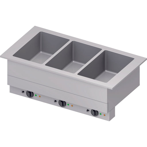Stalgast - Bain-Marie "Drop-In" 3x GN1/1 Einzelbecken 1155x620x390 mm, Edelstahlabdeckung - GastroDeals
