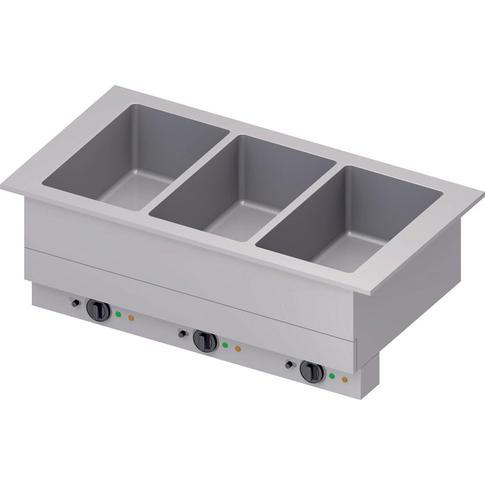 Stalgast - Bain-Marie "Drop-In" 3x GN1/1 Einzelbecken 1155x620x390 mm, Edelstahlabdeckung - GastroDeals