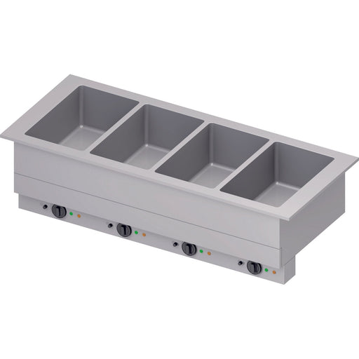 Stalgast - Bain-Marie "Drop-In" 4x GN1/1 Einzelbecken 1480x620x390 mm, Edelstahlabdeckung - GastroDeals