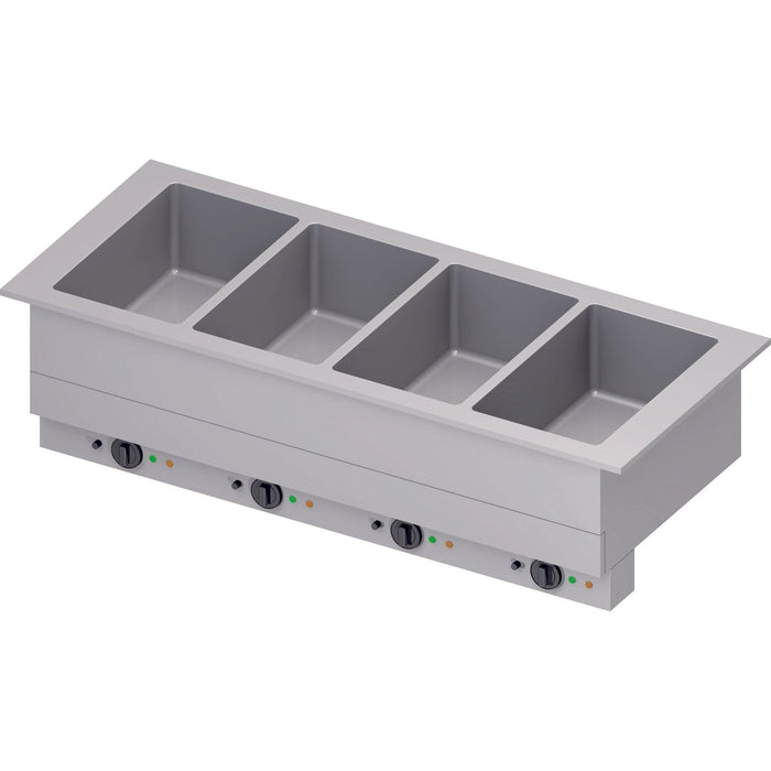 Stalgast - Bain-Marie "Drop-In" 4x GN1/1 Einzelbecken 1480x620x390 mm, Edelstahlabdeckung - GastroDeals