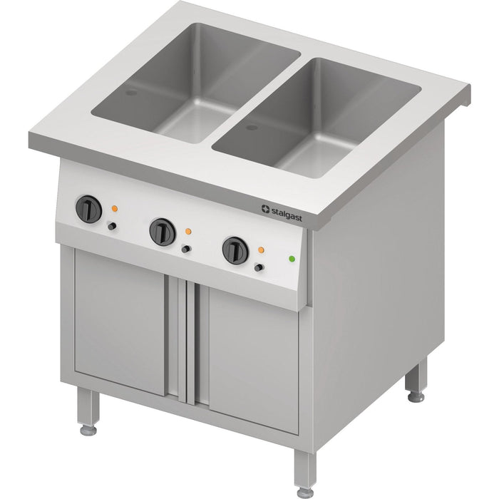 Stalgast - Bain-Marie-Station "Free Flow" 2x GN1/1-Becken, mit Wärmeschrank und Flügeltüren, 799x750x880 mm Edelstahlabdeckung - GastroDeals