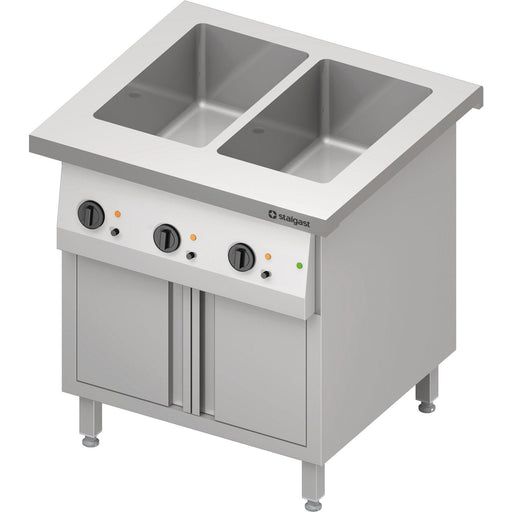 Stalgast - Bain-Marie-Station "Free Flow" 2x GN1/1-Becken, mit Wärmeschrank und Flügeltüren, 799x750x880 mm Granitabdeckung "Standard G1" - GastroDeals