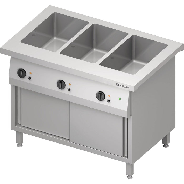 Stalgast - Bain-Marie-Station "Free Flow" 3x GN1/1-Becken, mit Schiebetüren, 1132x750x880 mm Granitabdeckung "Standard G1" - GastroDeals