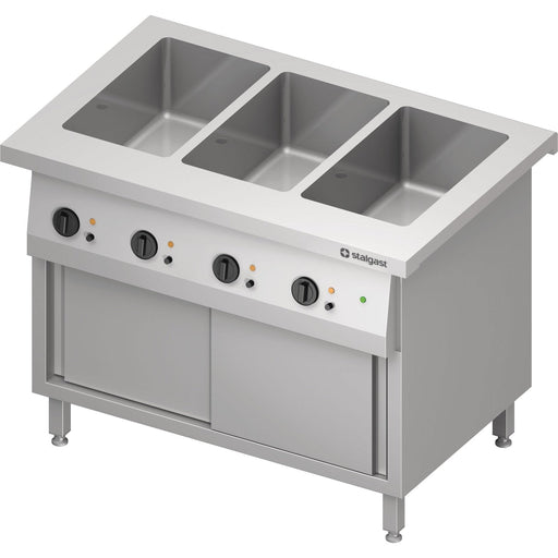 Stalgast - Bain-Marie-Station "Free Flow" 3x GN1/1-Becken, mit Wärmeschrank und Schiebetüren, 1132x750x880 mm Granitabdeckung "Standard G1" - GastroDeals