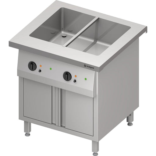 Stalgast - Bain-Marie-Station "Free Flow" mit einem Becken 2x GN1/1, Wärmeschrank und Flügeltüren, 799x750x880 mm Edelstahlabdeckung - GastroDeals