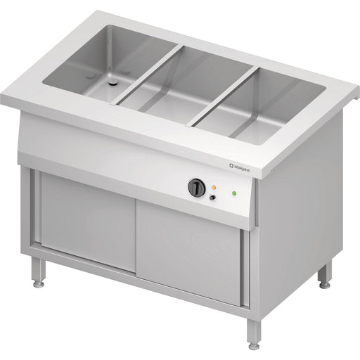 Stalgast - Bain-Marie-Station "Free Flow" mit einem Becken 3x GN1/1 und Schiebetüren, 1132x750x880 mm Edelstahlabdeckung - GastroDeals