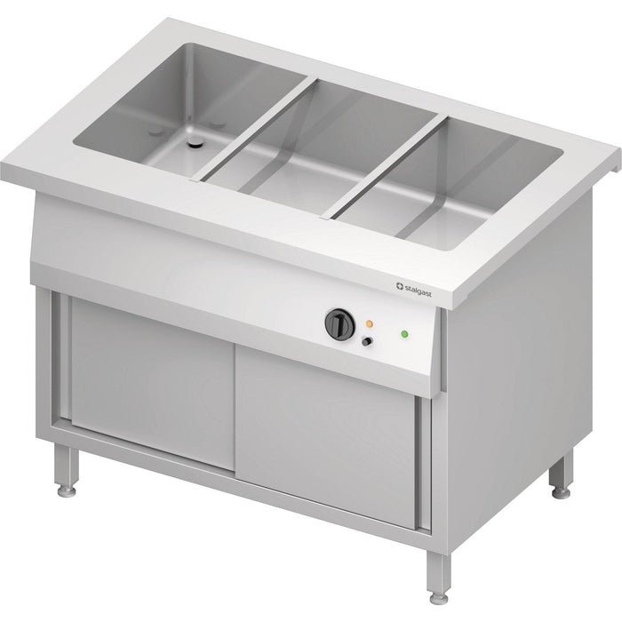 Stalgast - Bain-Marie-Station "Free Flow" mit einem Becken 3x GN1/1 und Schiebetüren, 1132x750x880 mm Granitabdeckung "Standard G1" - GastroDeals