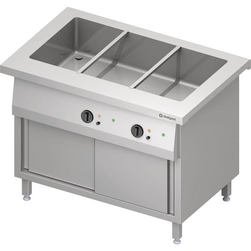 Stalgast - Bain-Marie-Station "Free Flow" mit einem Becken 3x GN1/1, Wärmeschrank und Schiebetüren, 1132x750x880 mm Granitabdeckung "Standard G1" - GastroDeals