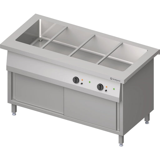 Stalgast - Bain-Marie-Station "Free Flow" mit einem Becken 4x GN1/1, Wärmeschrank und Schiebetüren, 1465x750x880 mm Edelstahlabdeckung - GastroDeals
