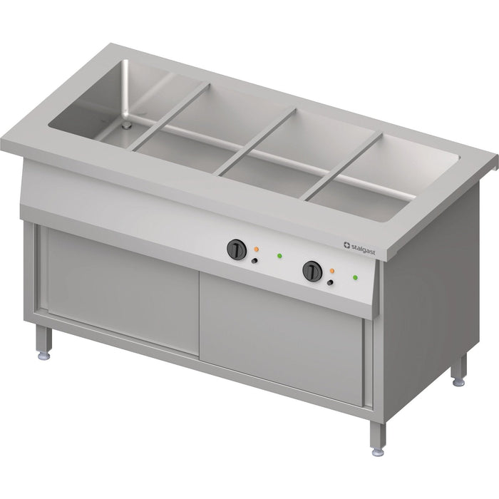 Stalgast - Bain-Marie-Station "Free Flow" mit einem Becken 4x GN1/1, Wärmeschrank und Schiebetüren, 1465x750x880 mm Edelstahlabdeckung - GastroDeals