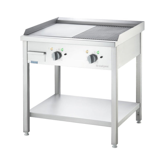 Stalgast - Elektro-Griddleplatte als Standgerät - ½ glatt / ½ gerillt, Unterbau offen, 800 x 700 x 850 mm (BxTxH) - GastroDeals