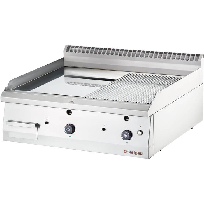 Stalgast - Gas-Griddleplatte, verchromt als Tischgerät, Serie 700 ND - ½ glatt / ½ gerillt 800x700x250 mm (BxTxH) - GastroDeals