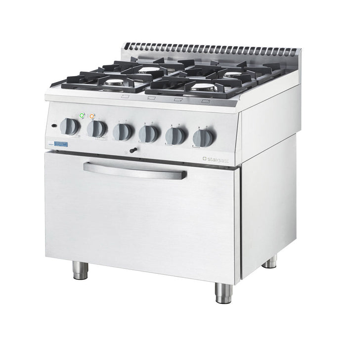 Stalgast - Gasherd ECO 4 Brenner mit Elektro-Heißluftofen (600 x 400 mm / GN 1/1) Serie 700 ND - G20, 4-Brenner (2x3,5 + 2x5 kW) - GastroDeals