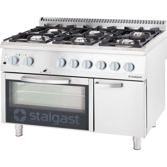 Stalgast - Gasherd mit 6 Brennern (3,5+2x5+2x7+9), Elektro-Backofen GN2/1 und Unterschrank, Serie 700 ND - GastroDeals