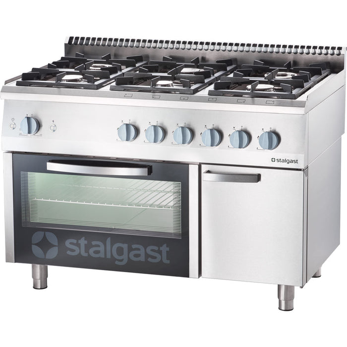 Stalgast - Gasherd mit 6 Brennern (3,5+2x5+2x7+9), Gas-Backofen GN2/1 und Unterschrank, Serie 700 ND - GastroDeals
