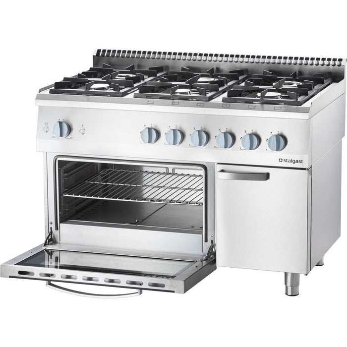 Stalgast - Gasherd mit 6 Brennern (3,5+2x5+2x7+9), Gas-Backofen GN2/1 und Unterschrank, Serie 700 ND - GastroDeals