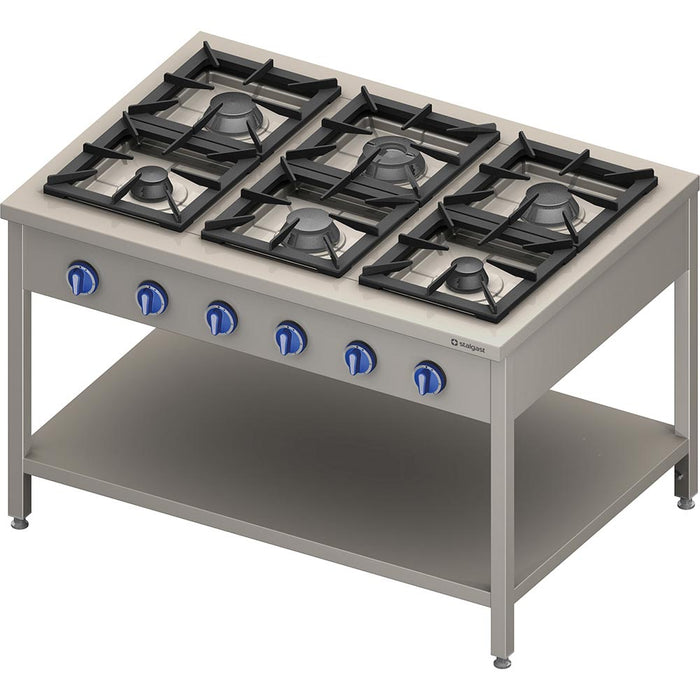 Stalgast - Gasherd Serie 900 - 6-Brenner (3,5+3x5+2x7), 32,5 kW, G20, 1300 x 900 x 850 mm (BxTxH) - GastroDeals