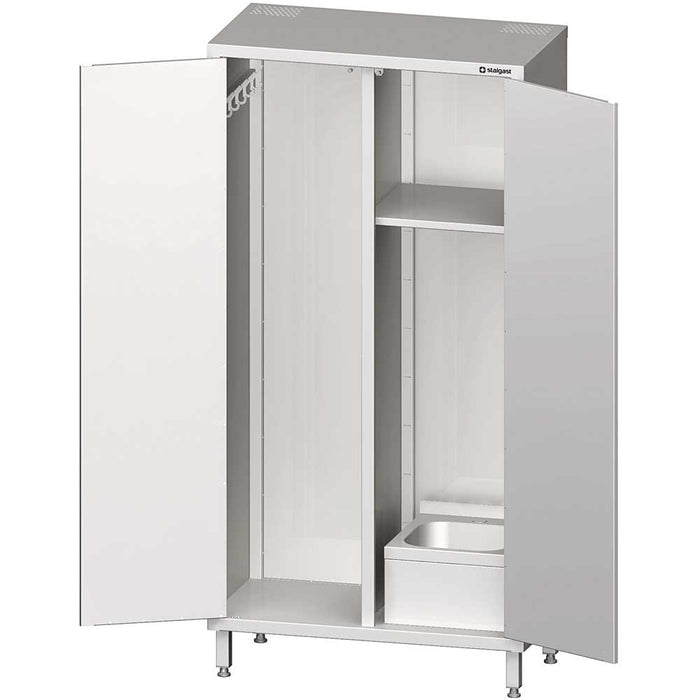 Stalgast - Hochschrank mit Spülbecken für Reinigungsutensilien, 2 Flügeltüren, 1000x500x2000 mm (BxTxH) - GastroDeals