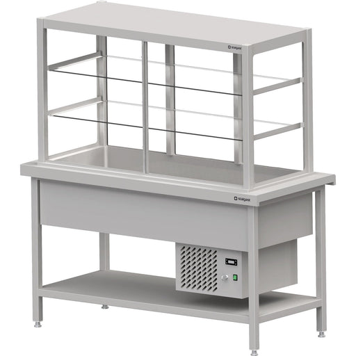 Stalgast - Kaltausgabe mit Ausgabevitrine und Kühlwanne 3x GN1/1, 1245x750x880, Granitabdeckung "Standard G1" - GastroDeals