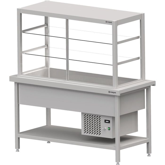 Stalgast - Kaltausgabe mit Ausgabevitrine und Kühlwanne 4x GN1/1, 1570x750x880, Edelstahlabdeckung - GastroDeals