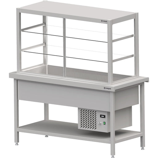 Stalgast - Kaltausgabe mit Ausgabevitrine und Kühlwanne 4x GN1/1, 1570x750x880, Granitabdeckung "Standard G1" - GastroDeals
