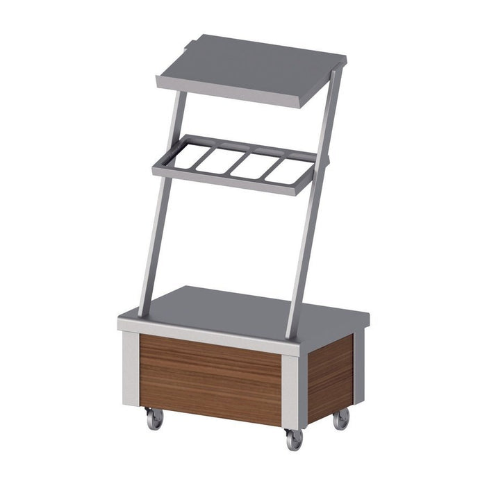 Stalgast - Neutralelement mit Aufsatzbord und Besteckausgabe, fahrbar mit Dekorplatten 860x575x1580 mm für Speisenausgabesysteme - GastroDeals